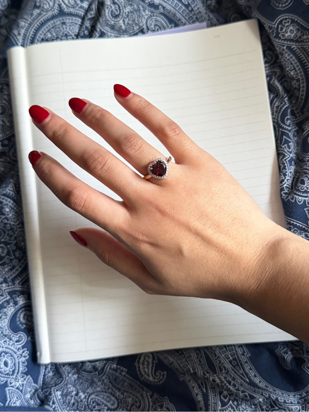 14K Red Garnet Halo Ring - Women Jewelry